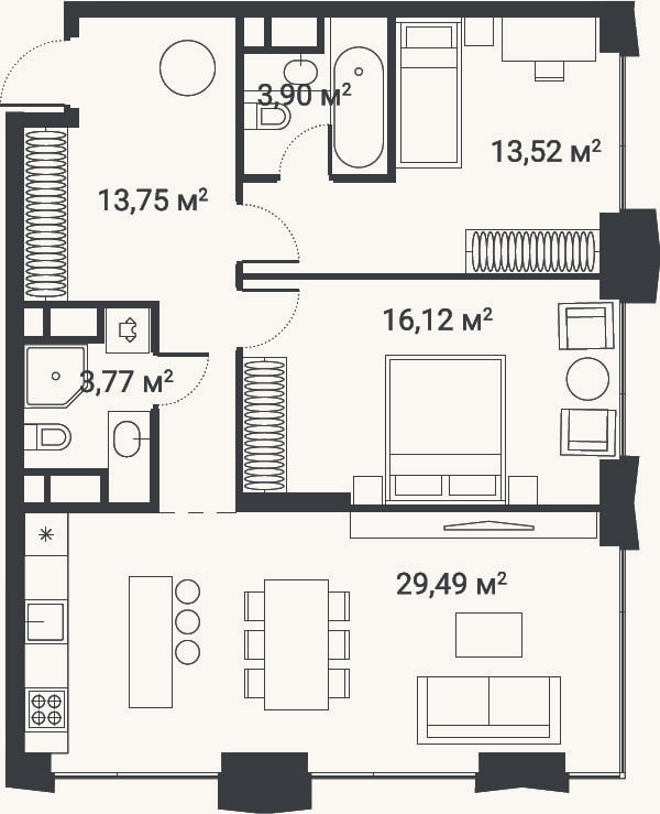 Планировка: 3-к, 79,4 м²