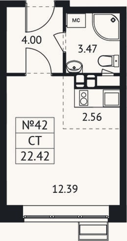 Планировка: Студия, 22,4 м²