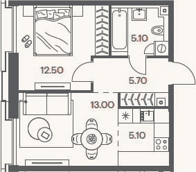 Планировка: 2-к, 41,4 м²