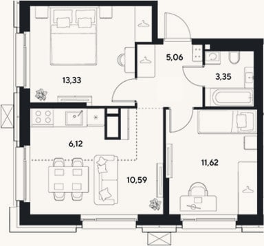 Планировка: 3-к, 50,1 м²