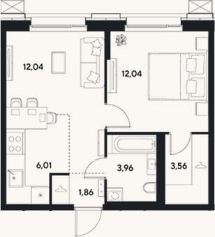 Планировка: 2-к, 39,5 м²