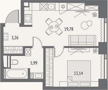 Планировка: 2-к, 42,2 м²