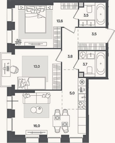 Планировка: 3-к, 62,1 м²