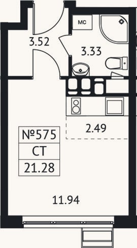 Планировка: Студия, 21,3 м²
