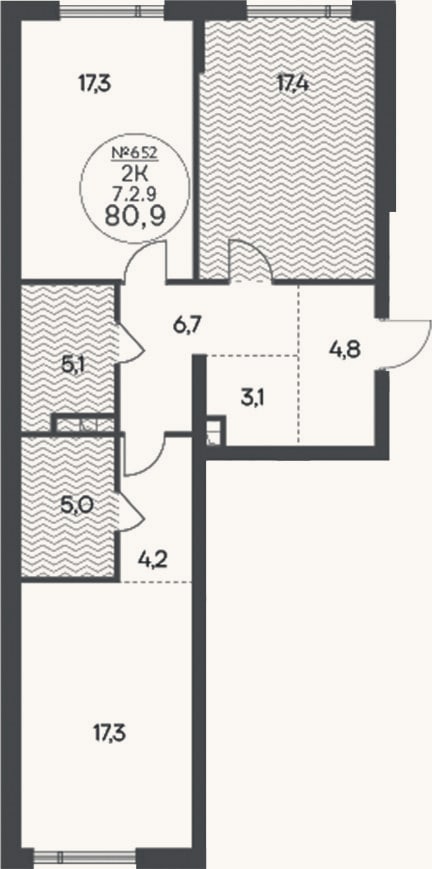 Планировка: 2-к, 80,9 м²