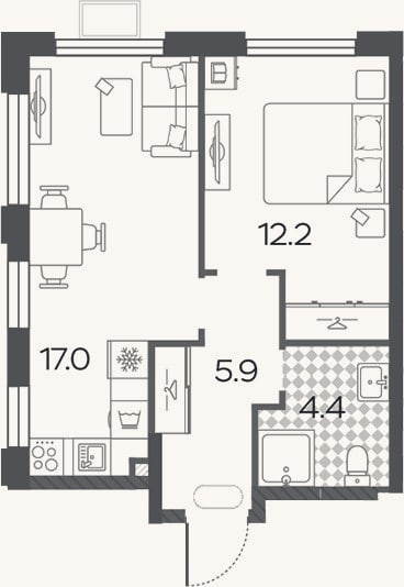 Планировка: 2-к, 39,5 м²