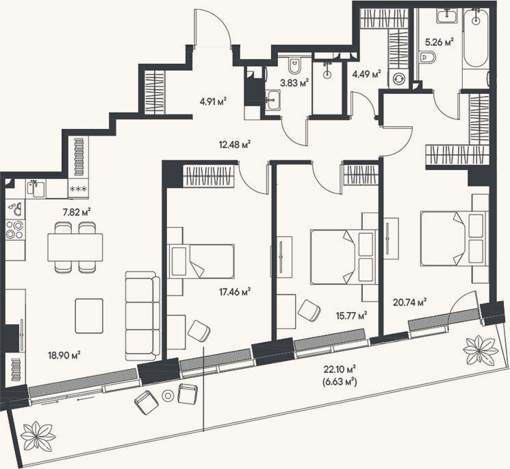 Планировка: 4+ к, 111,7 м²