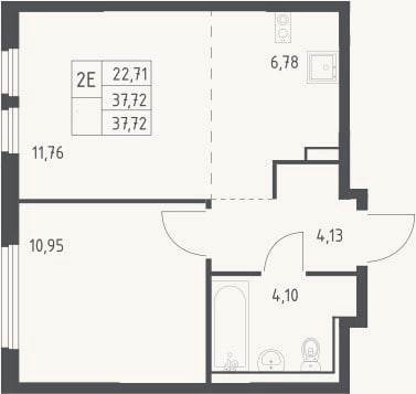 Планировка: 2-к, 37,7 м²