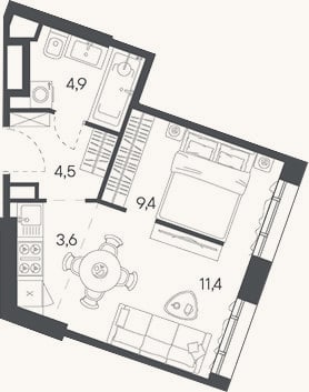 Планировка: Студия, 33,5 м²