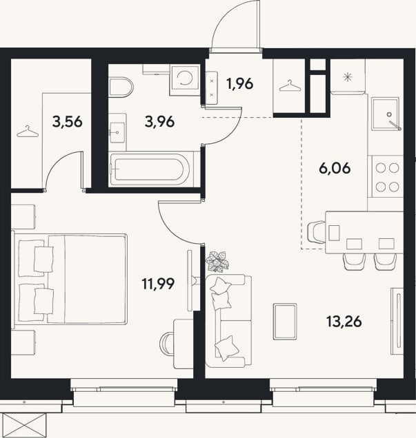 Планировка: 2-к, 40,8 м²