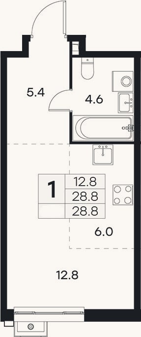 Планировка: Студия, 28,8 м²