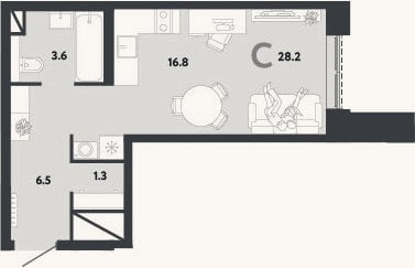 Планировка: Студия, 28,2 м²