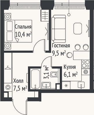 Планировка: 2-к, 36,5 м²