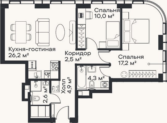 Планировка: 3-к, 67,7 м²
