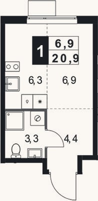 Планировка: Студия, 20,9 м²