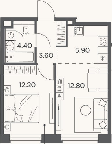 Планировка: 2-к, 38,9 м²