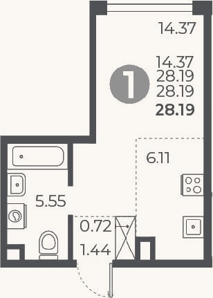 Планировка: Студия, 28,2 м²