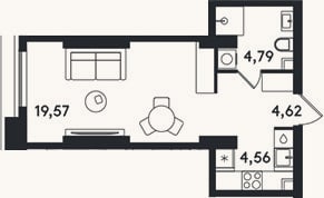 Планировка: Студия, 33,5 м²