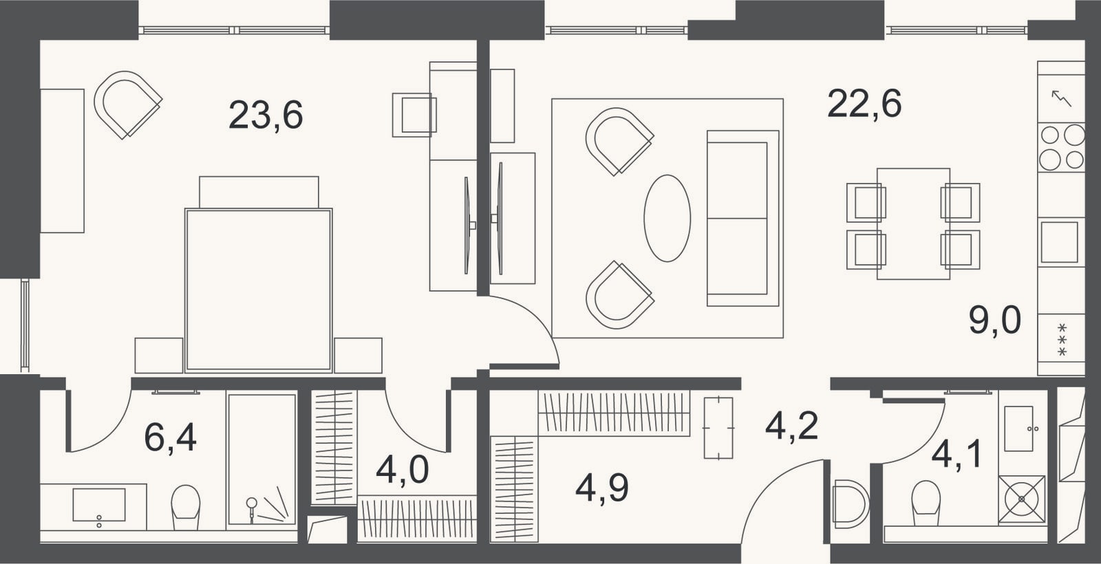 Планировка: 2-к, 78,9 м²