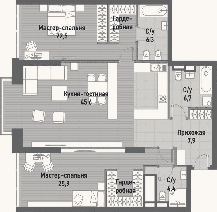 Планировка: 3-к, 120,1 м²