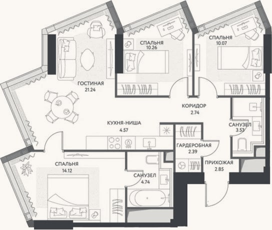 Планировка: 4+ к, 76,5 м²