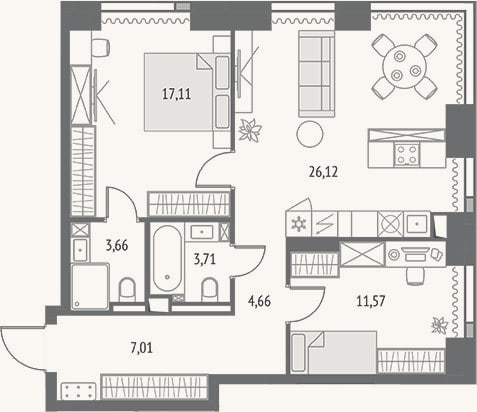 Планировка: 3-к, 73,8 м²