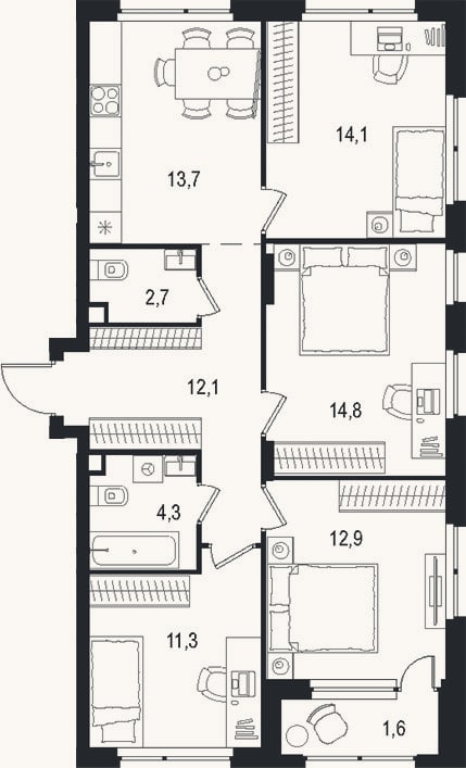 Планировка: 4+ к, 85,9 м²