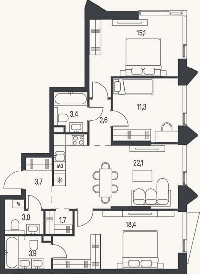 Планировка: 4+ к, 85,2 м²