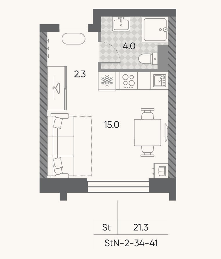 Планировка: Студия, 21,3 м²