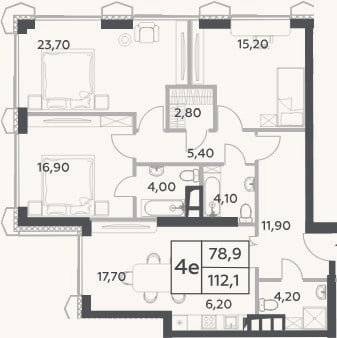 Планировка: 4+ к, 112,1 м²