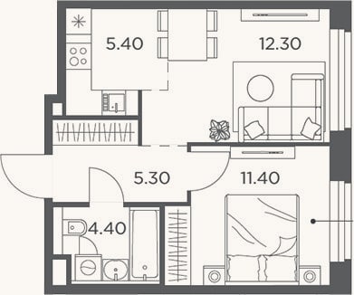 Планировка: 2-к, 38,8 м²