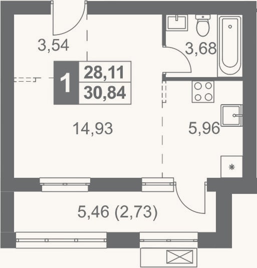 Планировка: Студия, 28,1 м²