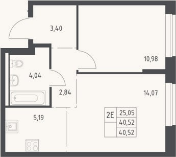 Планировка: 2-к, 39,8 м²