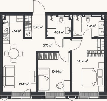 Планировка: 3-к, 60,2 м²