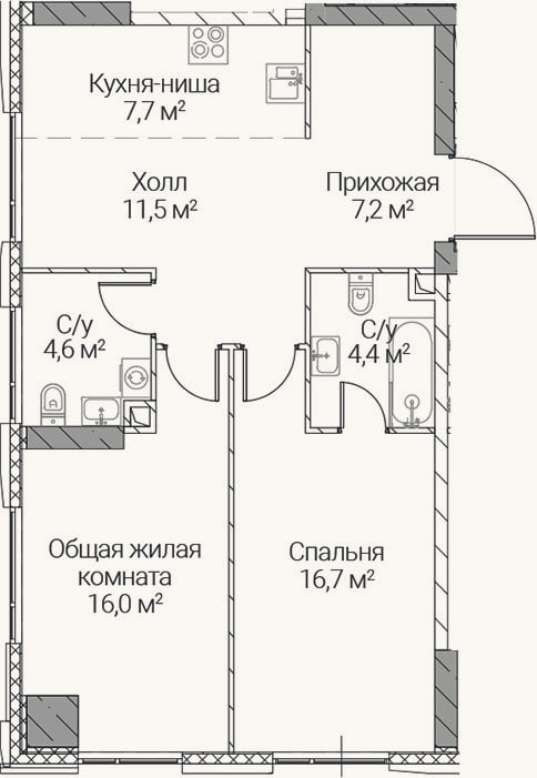 Планировка: 3-к, 68,1 м²