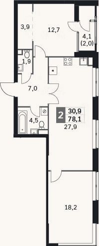 Планировка: 3-к, 76,1 м²