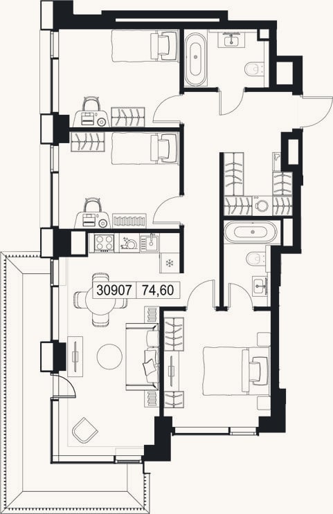 Планировка: 4+ к, 72,5 м²