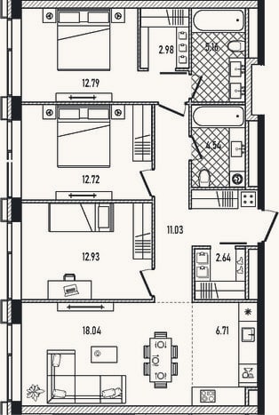 Планировка: 4+ к, 89,5 м²