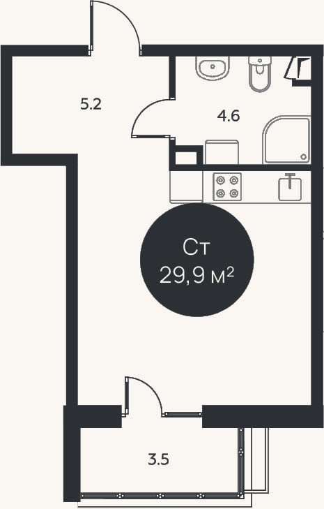 Планировка: Студия, 28,8 м²