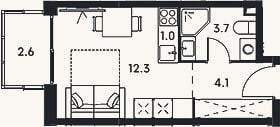 Планировка: Студия, 21,1 м²