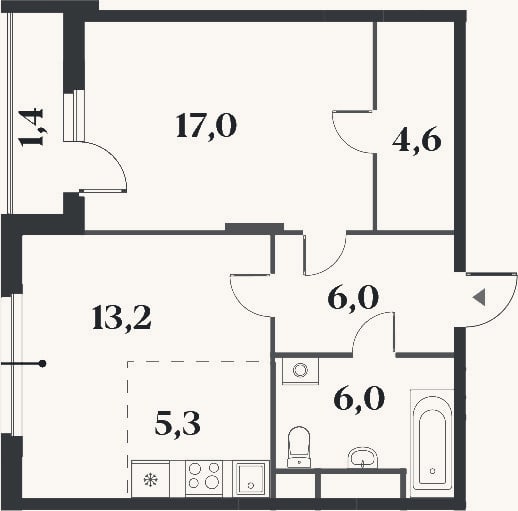 Планировка: 2-к, 52,2 м²