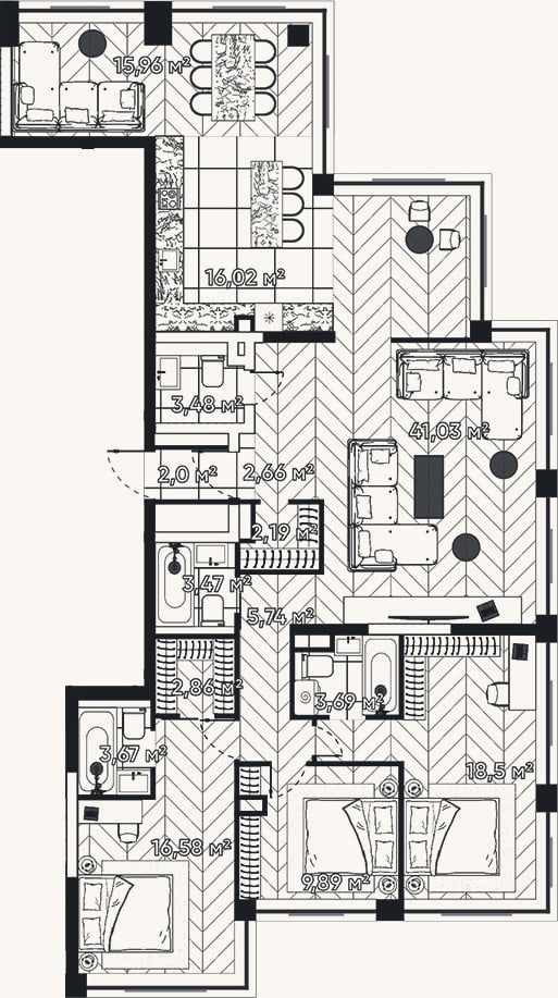 Планировка: 4+ к, 147,7 м²