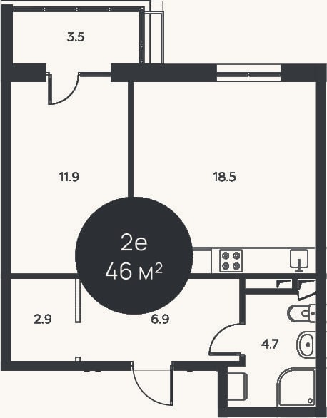Планировка: 2-к, 44,9 м²