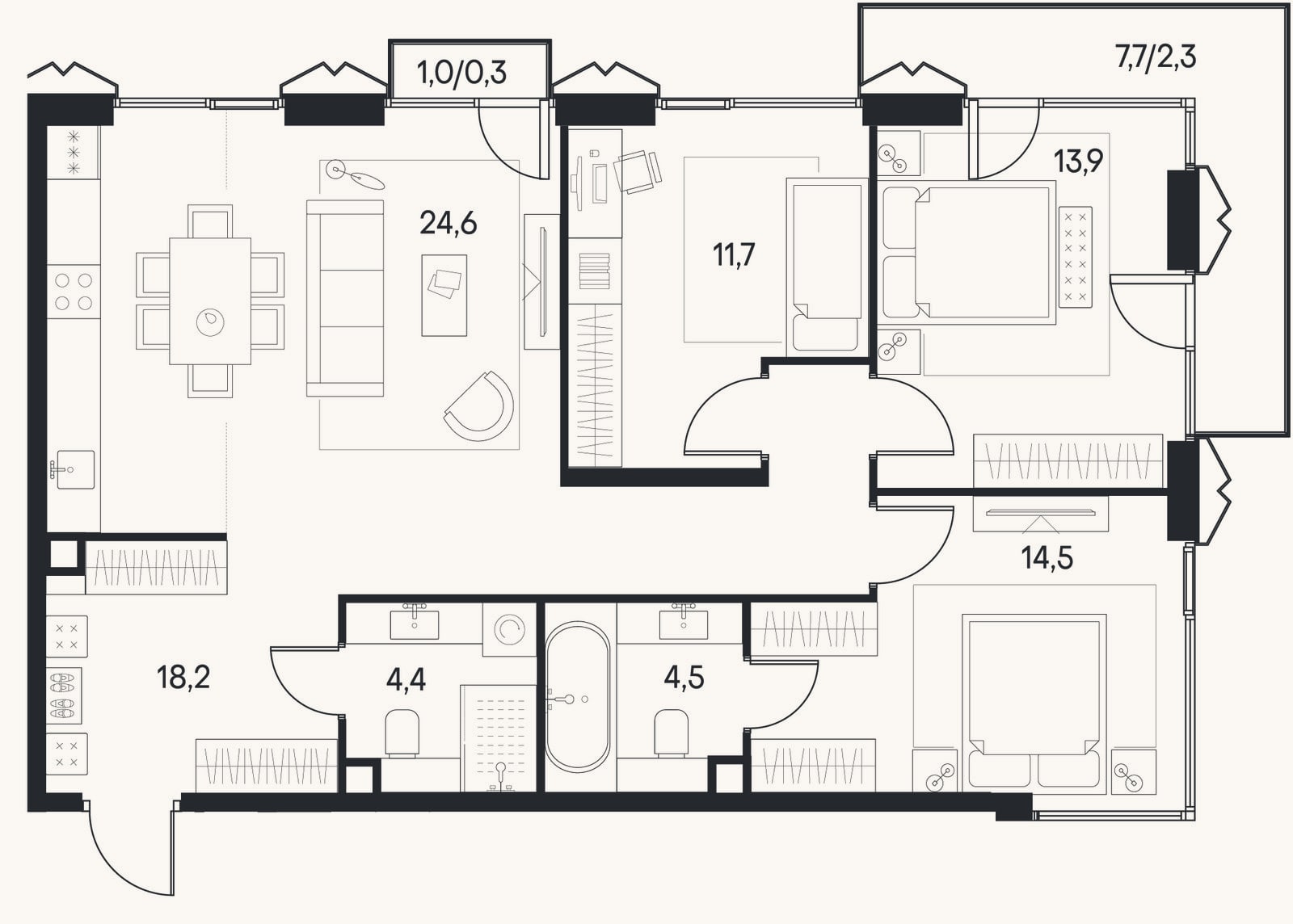 Планировка: 4+ к, 91,8 м²