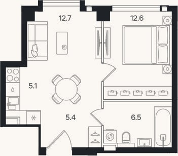 Планировка: 2-к, 42,3 м²