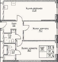 Планировка: 3-к, 71,4 м²