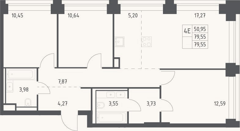 Планировка: 4+ к, 79,6 м²