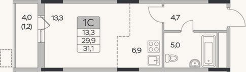 Планировка: Студия, 29,9 м²