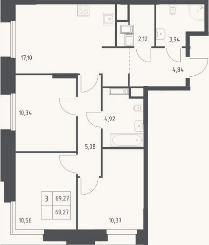 Планировка: 4+ к, 69,3 м²