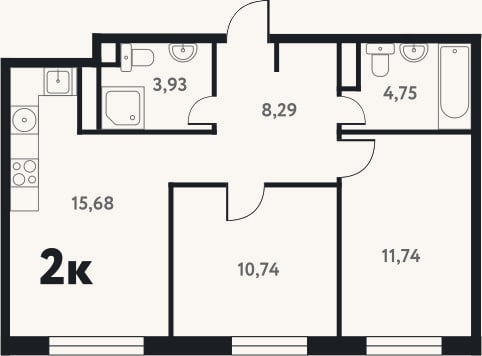 Планировка: 2-к, 55,3 м²